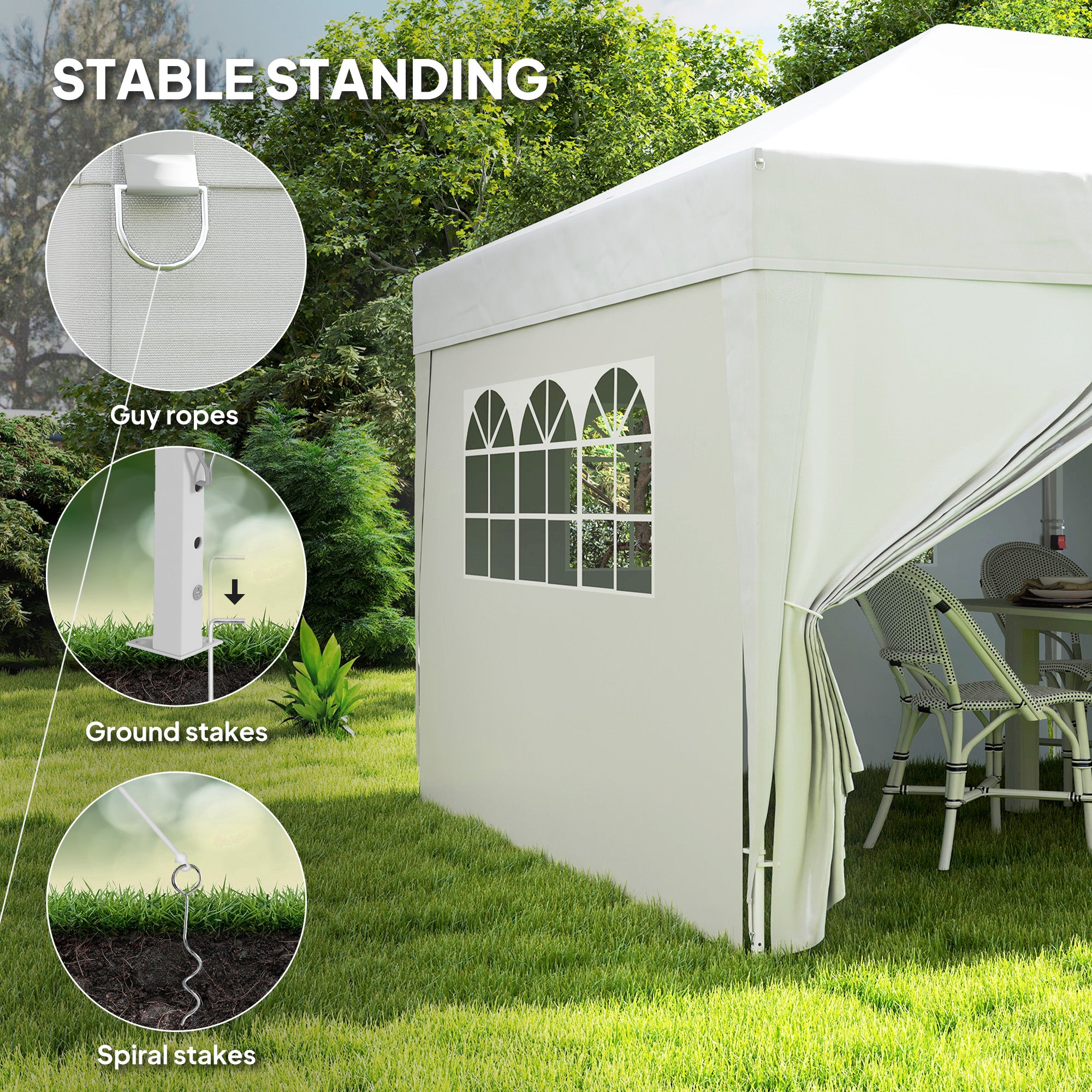 Outsunny 10' x 20' Pop Up Canopy with 6 Walls, Outdoor Easy Up Canopy Party Tent with Steel Frame, Drainage Holes, Instant Garden Shade Shelter with Carrying Bag, White