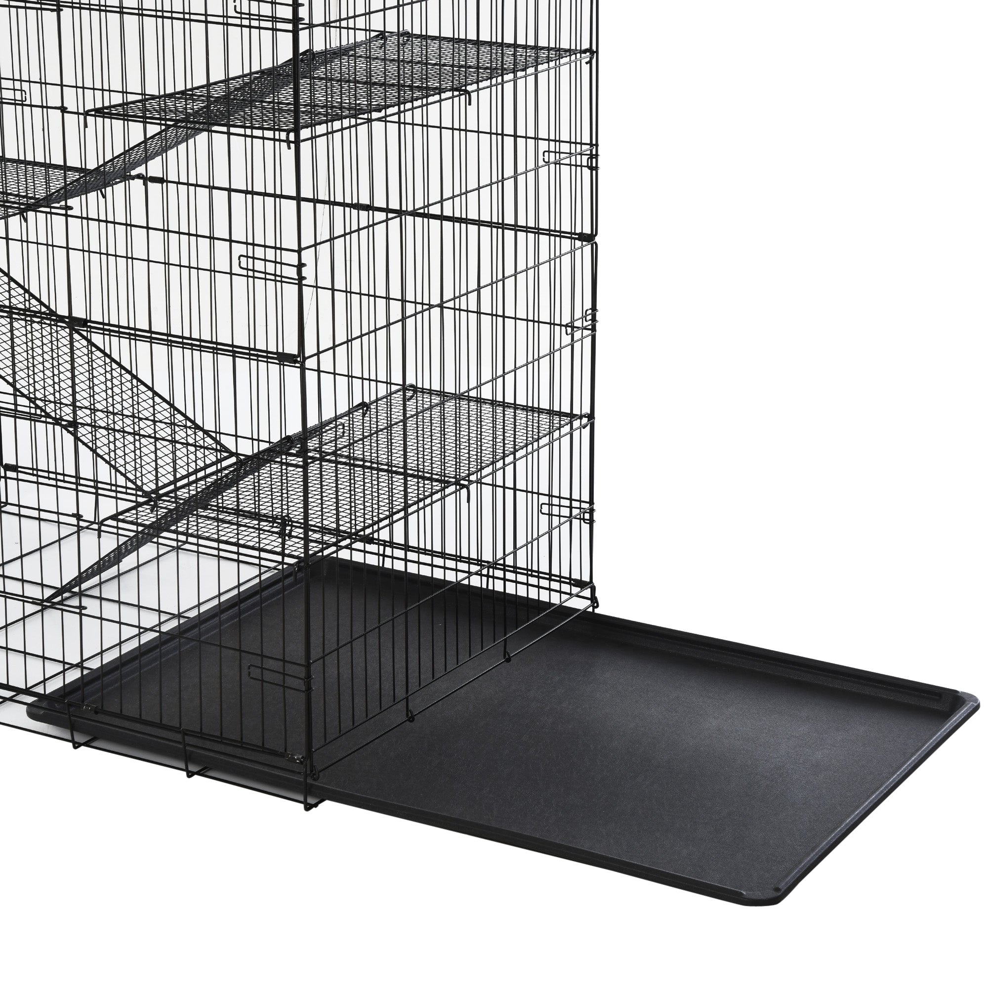 Pawhut Small Animal Cage Hutch Pet Play House with Platform, Ramp, Removable Tray, Wire Runway for Rabbits, Guinea Pigs, Ferret