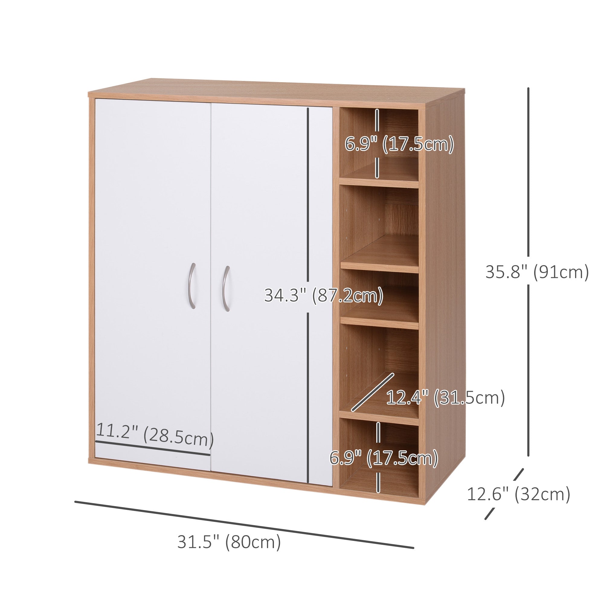 HOMCOM 35.5" Shoe Cabinet, Free Standing Shoe Storage Cabinet with 3-tier Cupboard, Adjustable Shelves and 5 Open Cubes for Entryway, Hallway, Natural