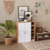 HOMCOM 35.5" Shoe Cabinet, Free Standing Shoe Storage Cabinet with 3-tier Cupboard, Adjustable Shelves and 5 Open Cubes for Entryway, Hallway, Natural