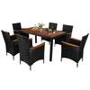 Outsunny 7 Pieces Wicker Patio Dining Set Outdoor Furniture Set with Removable Cushions, Acacia Wood Top Dining Table, PE Rattan Conversation Set for Garden Poolside, Black