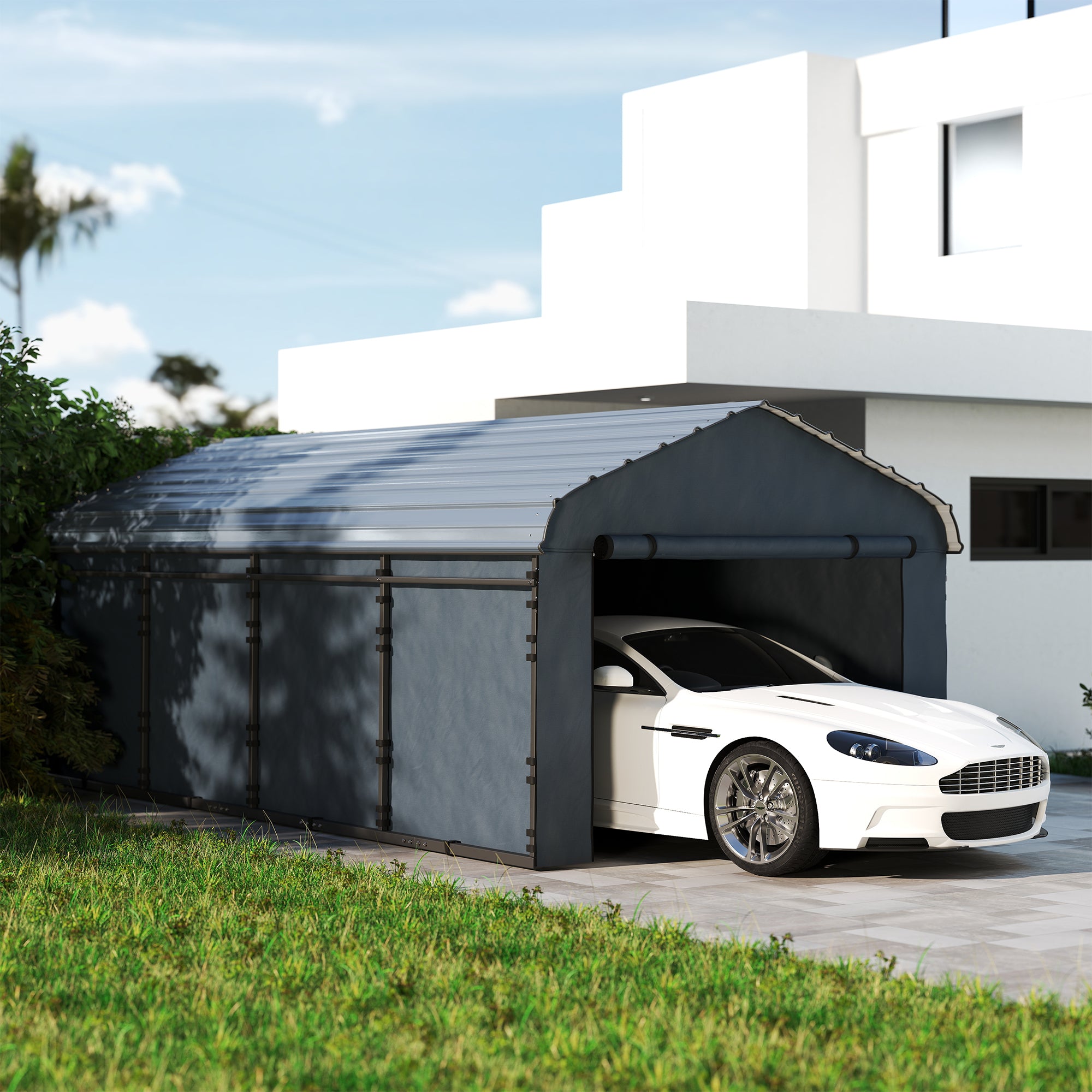 Outsunny 12' x 20' x 8.5' Heavy Duty Metal Carport, Waterproof Car Shelter Garage Canopy with Galvanized Metal Roof and Removable Sidewalls for Cars, Boats, Trucks and Tractors