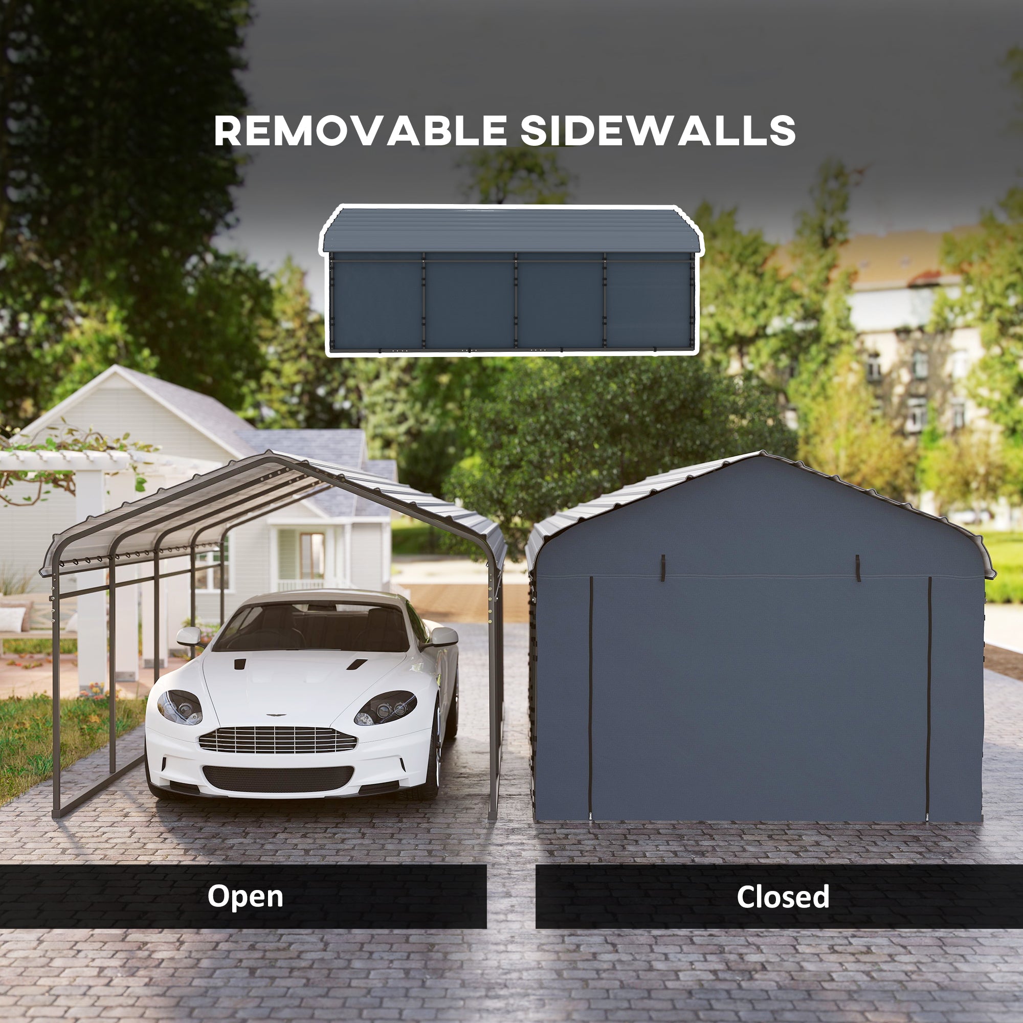 Outsunny 12' x 20' x 8.5' Heavy Duty Metal Carport, Waterproof Car Shelter Garage Canopy with Galvanized Metal Roof and Removable Sidewalls for Cars, Boats, Trucks and Tractors