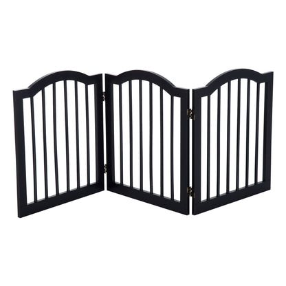 PawHut Wooden Foldable Dog Gate Panel Pet Fence Freestanding Safety Barrier for the House, Doorway, Stairs (Black)