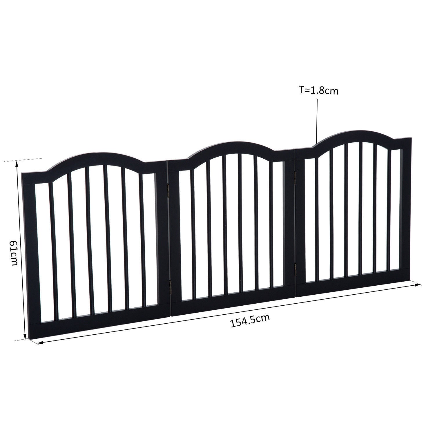 PawHut Wooden Foldable Dog Gate Panel Pet Fence Freestanding Safety Barrier for the House, Doorway, Stairs (Black)