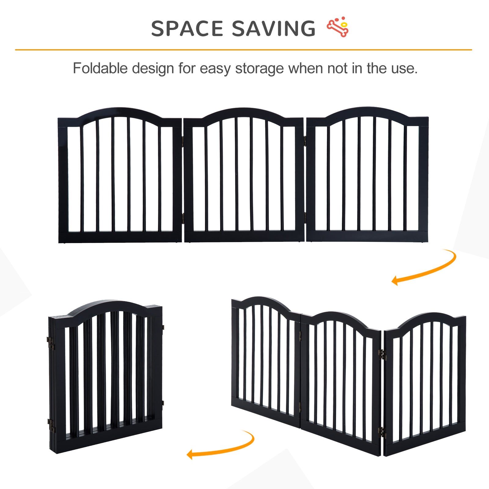 PawHut Wooden Foldable Dog Gate Panel Pet Fence Freestanding Safety Barrier for the House, Doorway, Stairs (Black)
