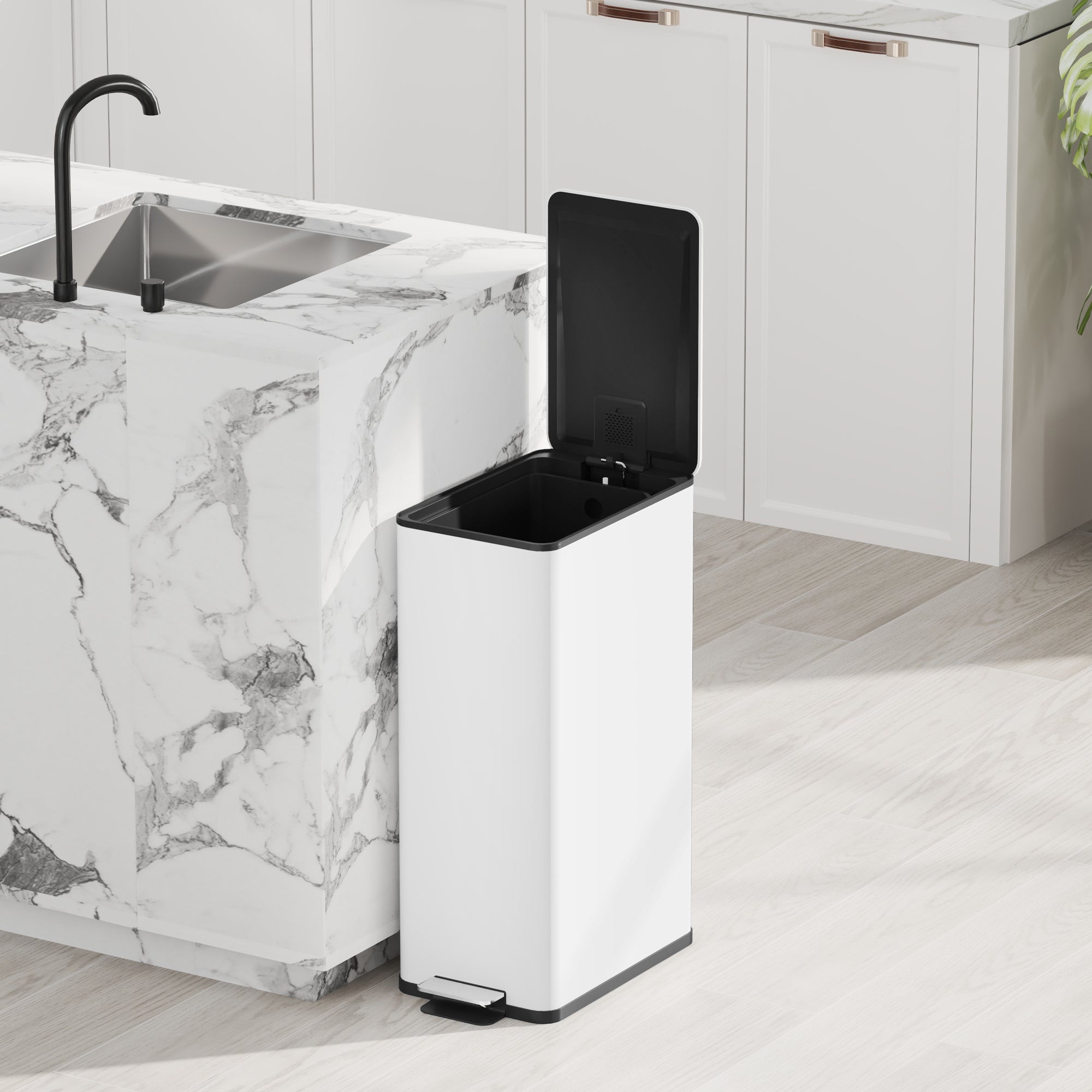 HOMCOM 5.3 Gallon/20 L Garbage Can, Fingerprint-proof Stainless Steel Kitchen Trash Can with Soft-close Lid and Foot Pedal, Slim Garbage Bin for Living Room, Home Office, White