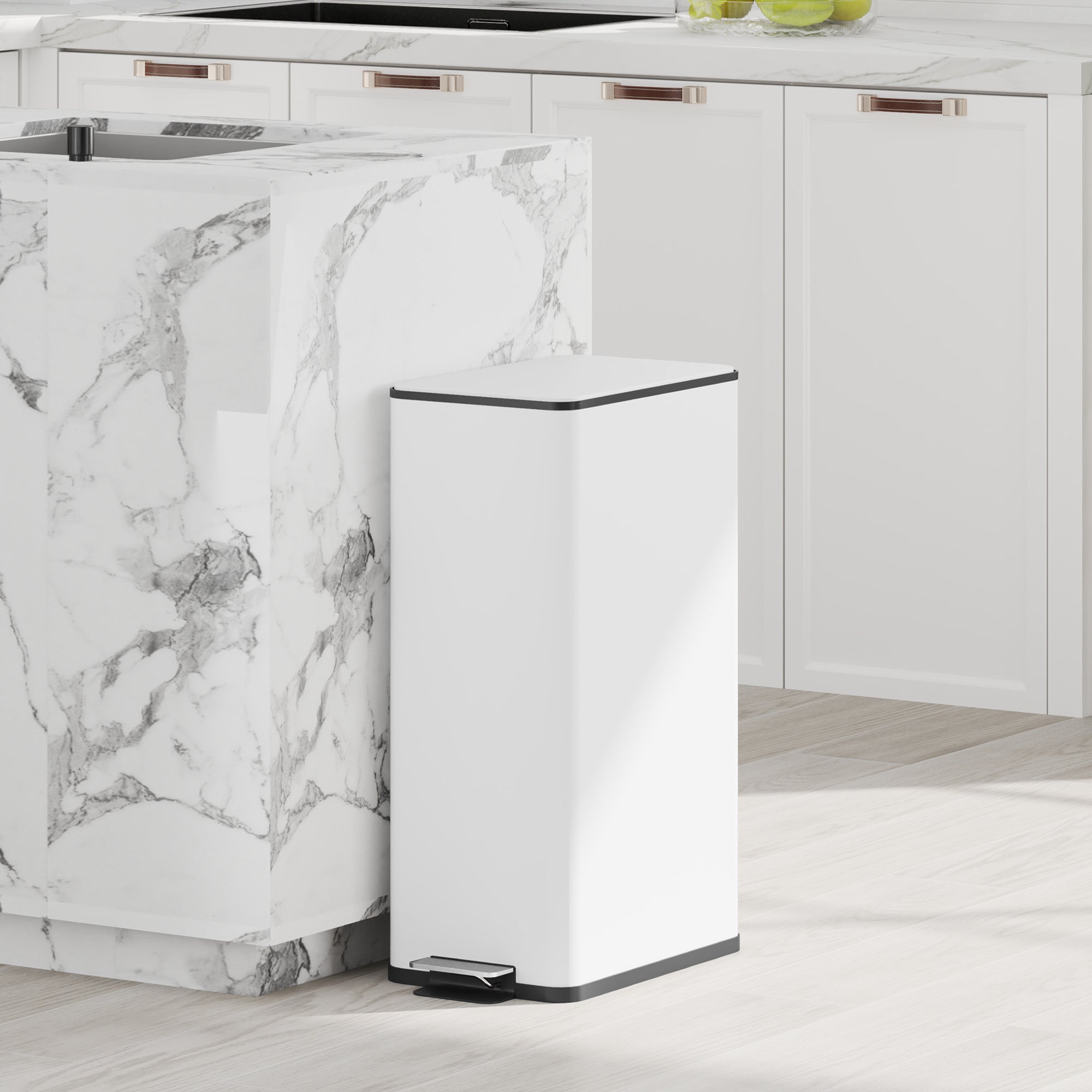 HOMCOM 5.3 Gallon/20 L Garbage Can, Fingerprint-proof Stainless Steel Kitchen Trash Can with Soft-close Lid and Foot Pedal, Slim Garbage Bin for Living Room, Home Office, White