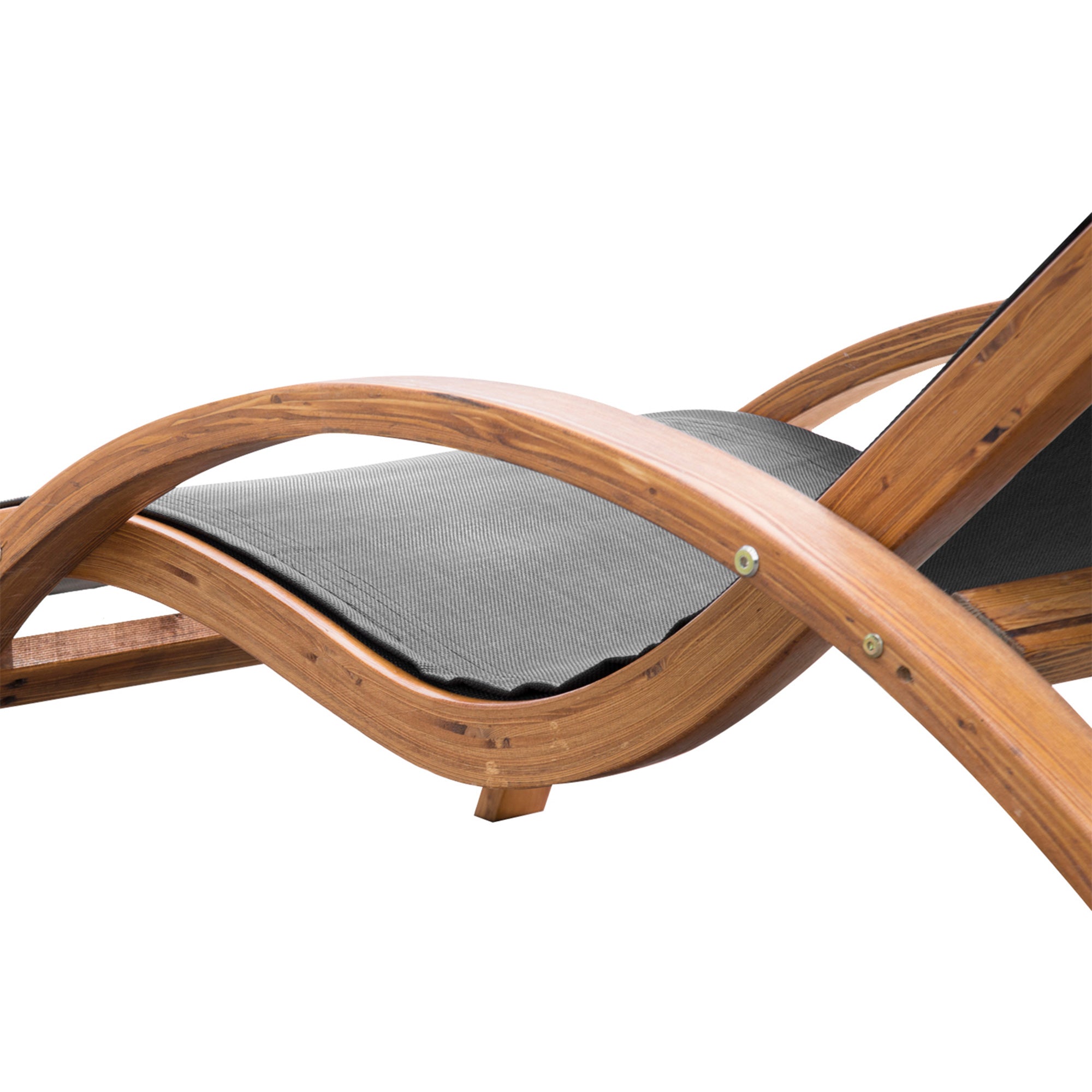 Outsunny Outdoor Lounge Chair, Patio Tanning Chair with Headrest, Garden Sun Lounger Recliner with Wood Frame, Texteline, Black