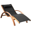 Outsunny Outdoor Lounge Chair, Patio Tanning Chair with Headrest, Garden Sun Lounger Recliner with Wood Frame, Texteline, Black