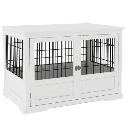 PawHut Dog Crate Furniture, 43" Dog Kennel End Table with 3 Doors, Removable Tray, Indoor Dog Cage for Extra Large Medium Small Dogs, White