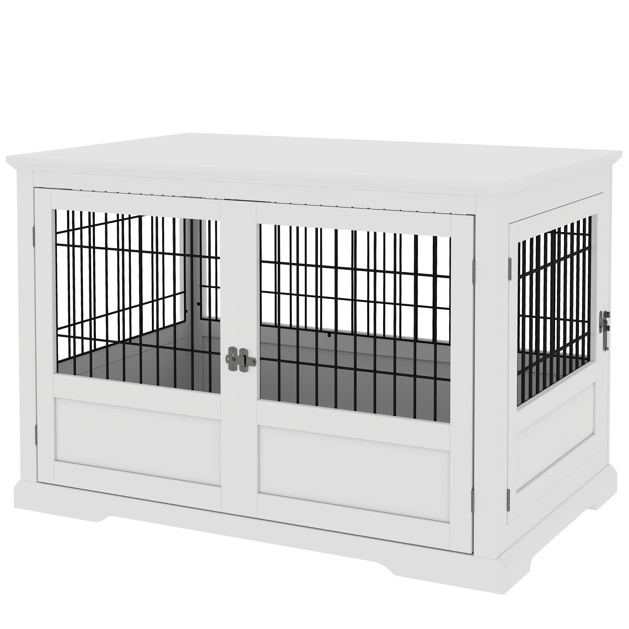 PawHut Dog Crate Furniture, 43" Dog Kennel End Table with 3 Doors, Removable Tray, Indoor Dog Cage for Extra Large Medium Small Dogs, White