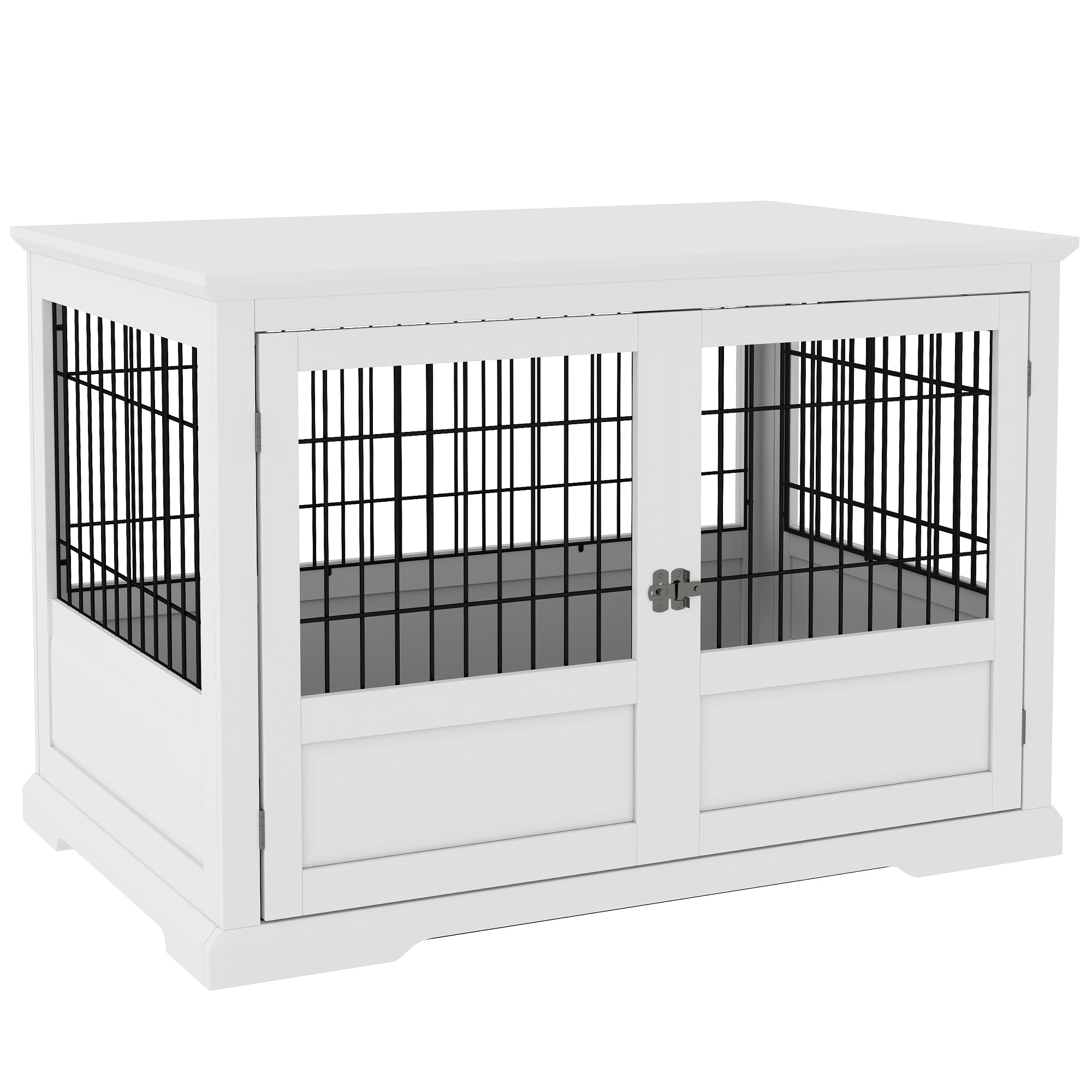 PawHut Dog Crate Furniture, 43" Dog Kennel End Table with 3 Doors, Removable Tray, Indoor Dog Cage for Extra Large Medium Small Dogs, White