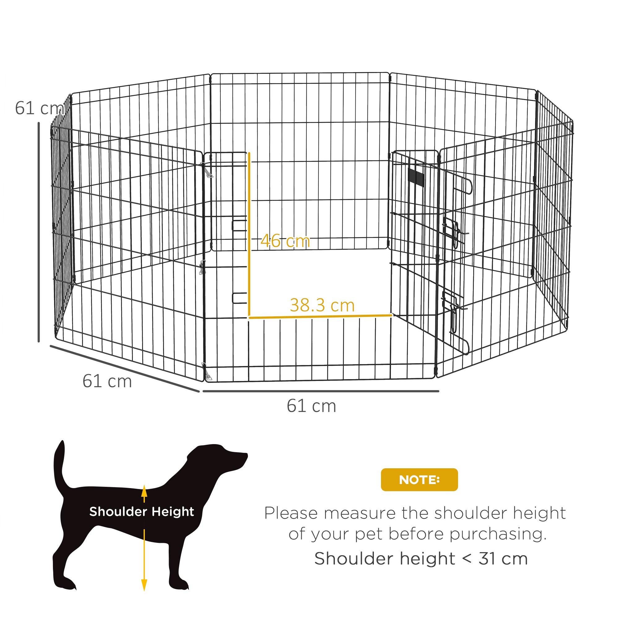 PawHut Dog Pen, 8 Panel Dog Playpen, DIY Design with Door, for Small Dogs, Puppies, Small Animals, for Indoor/Outdoor Use, 61cm High