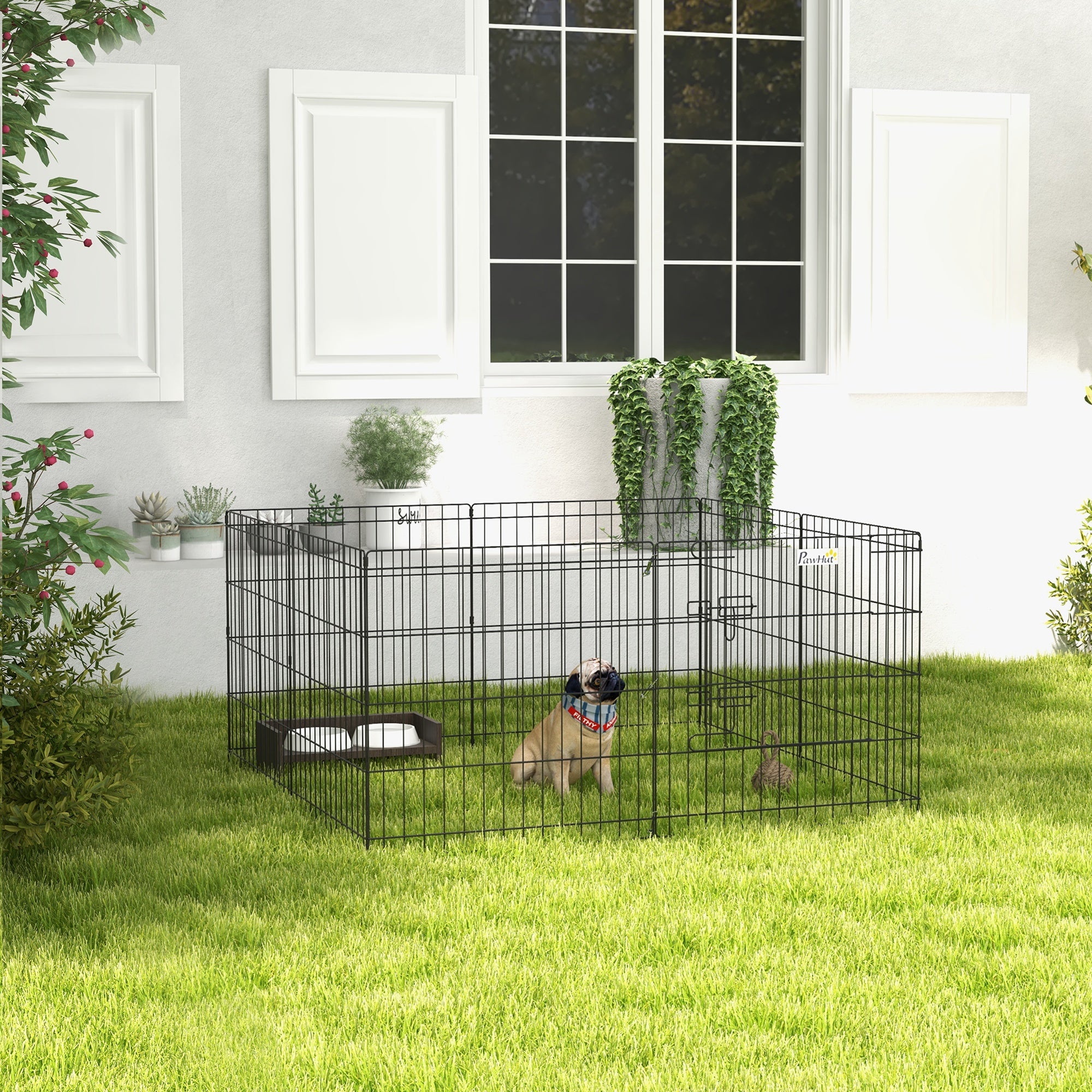 PawHut Dog Pen, 8 Panel Dog Playpen, DIY Design with Door, for Small Dogs, Puppies, Small Animals, for Indoor/Outdoor Use, 61cm High