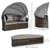 Outsunny 2 Pieces Rattan Outdoor Daybed with Retractable Canopy, Wicker Round Patio Daybed Set with Cushions & Pillows, Sectional Outdoor Sofa Set for Porch, Backyard, Mixed Grey