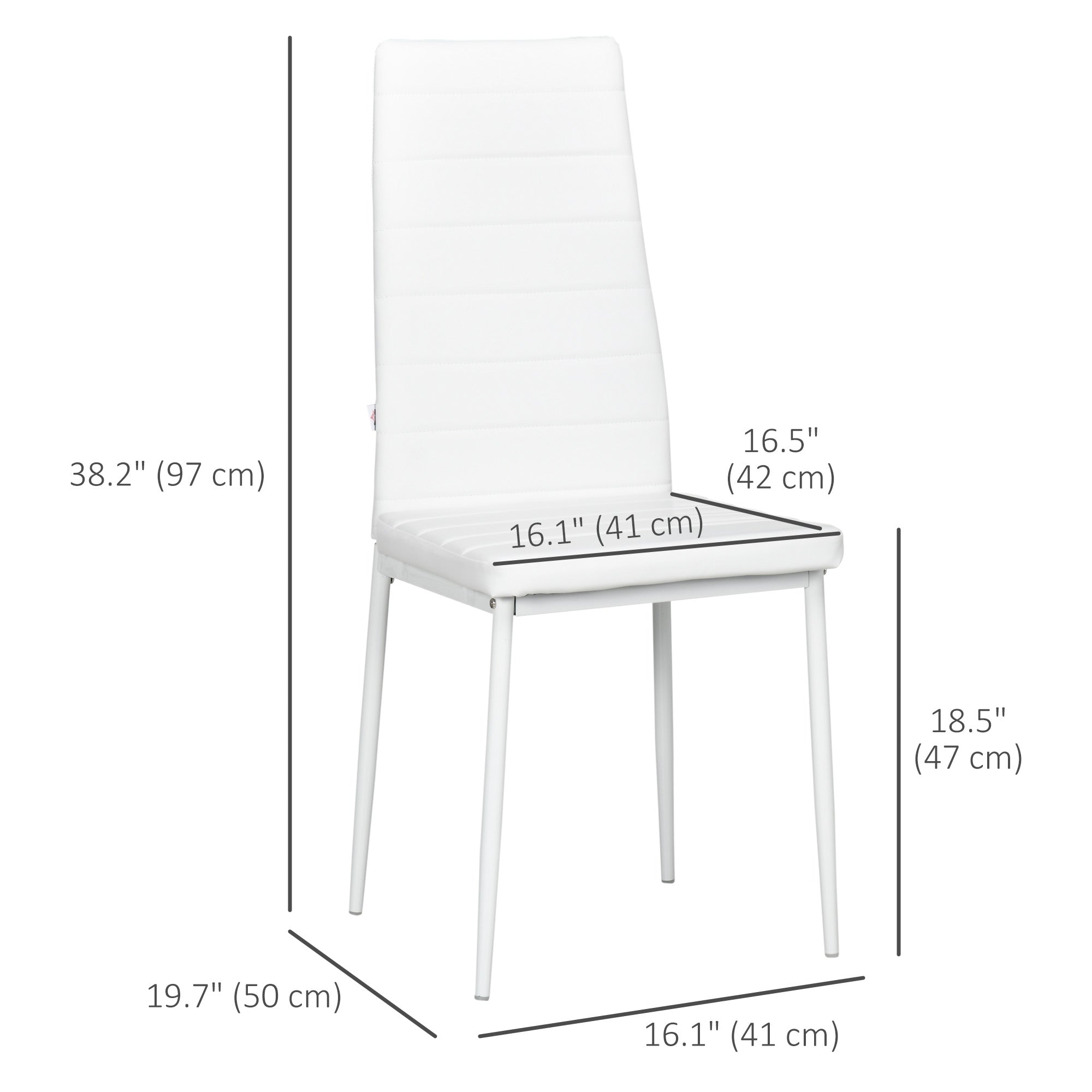 HOMCOM Modern Dining Chairs Set of 4, Upholstered PU Leather Kitchen Chairs with Channel Tufting and Metal Legs for Living Room, Dining Room, Bedroom, White