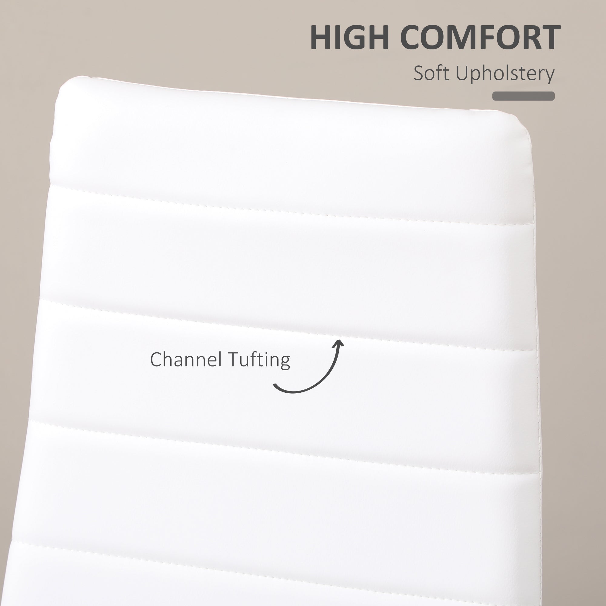 HOMCOM Modern Dining Chairs Set of 4, Upholstered PU Leather Kitchen Chairs with Channel Tufting and Metal Legs for Living Room, Dining Room, Bedroom, White