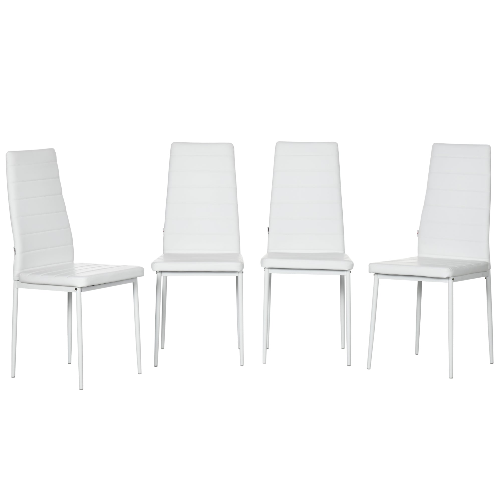 HOMCOM Modern Dining Chairs Set of 4, Upholstered PU Leather Kitchen Chairs with Channel Tufting and Metal Legs for Living Room, Dining Room, Bedroom, White