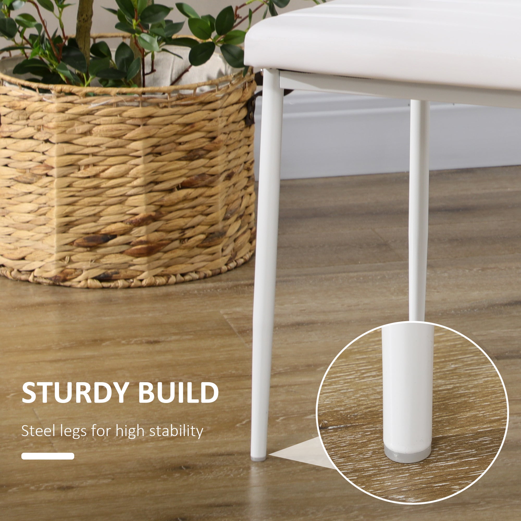 HOMCOM Modern Dining Chairs Set of 4, Upholstered PU Leather Kitchen Chairs with Channel Tufting and Metal Legs for Living Room, Dining Room, Bedroom, White