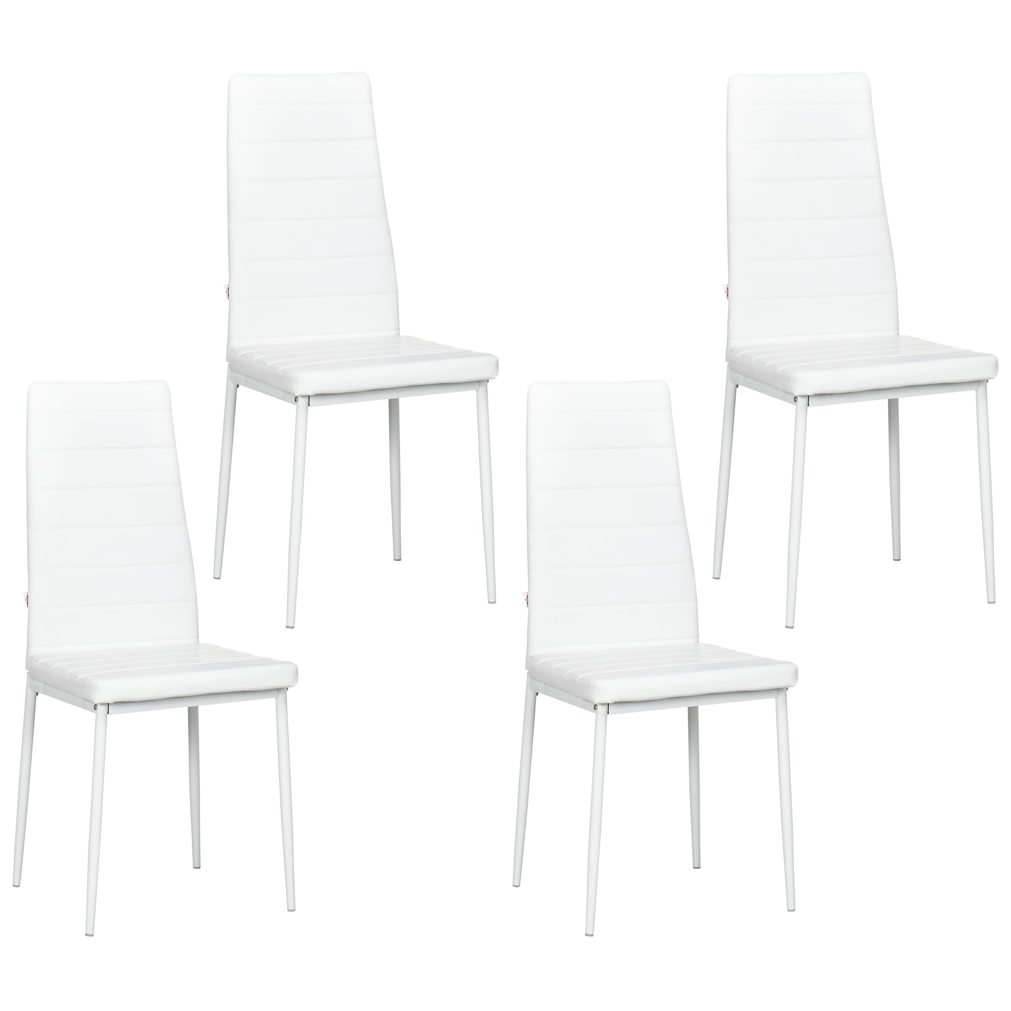 HOMCOM Modern Dining Chairs Set of 4, Upholstered PU Leather Kitchen Chairs with Channel Tufting and Metal Legs for Living Room, Dining Room, Bedroom, White