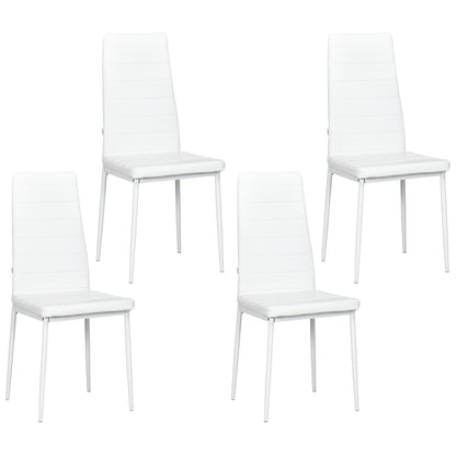 HOMCOM Modern Dining Chairs Set of 4, Upholstered PU Leather Kitchen Chairs with Channel Tufting and Metal Legs for Living Room, Dining Room, Bedroom, White