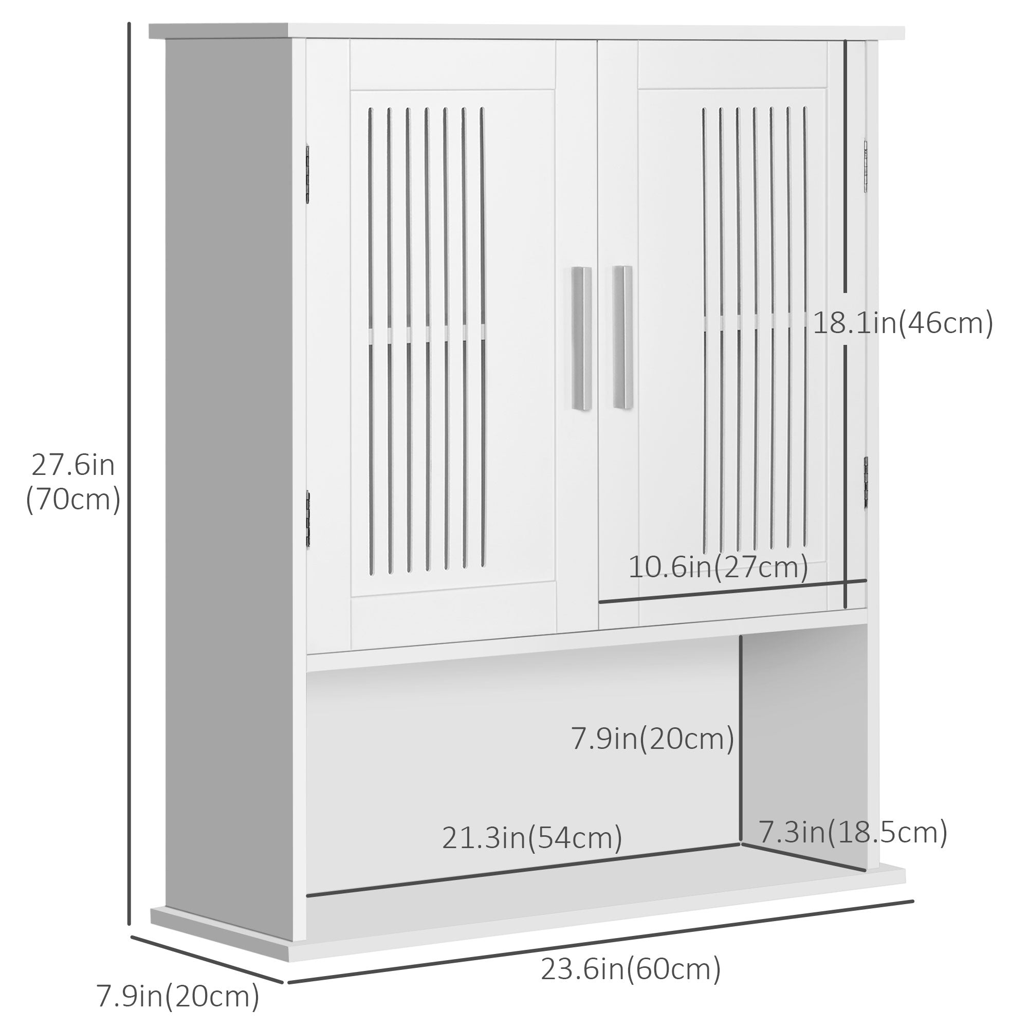 kleankin Modern Bathroom Cabinet, Wall Mounted Medicine Cabinet, Storage Organizer with 2 Door Cabinet and Shelf, White