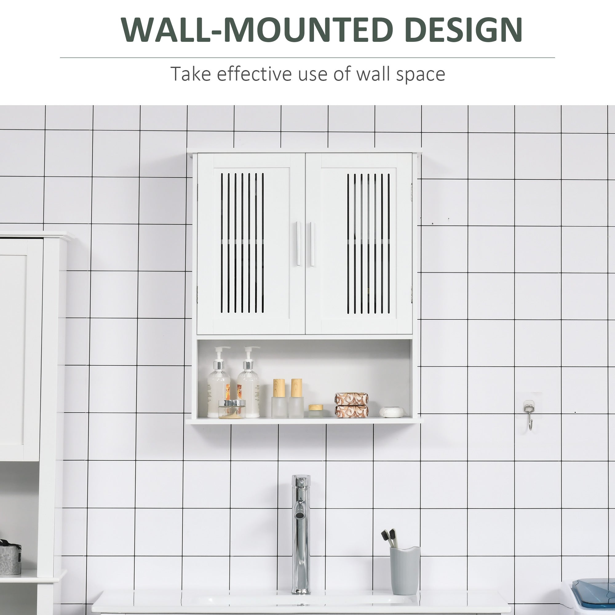 kleankin Modern Bathroom Cabinet, Wall Mounted Medicine Cabinet, Storage Organizer with 2 Door Cabinet and Shelf, White
