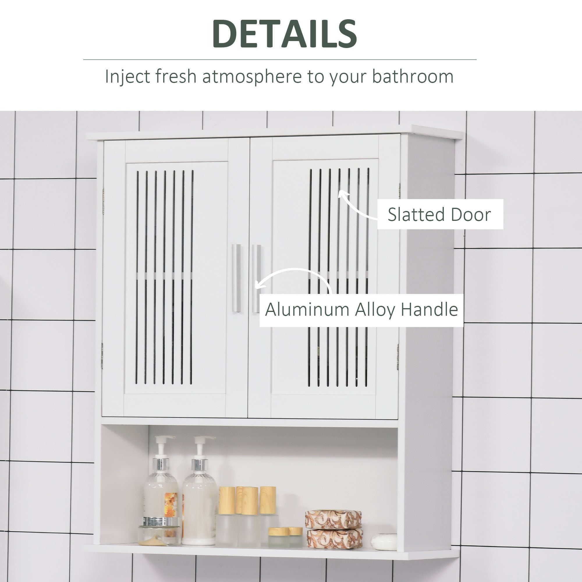kleankin Modern Bathroom Cabinet, Wall Mounted Medicine Cabinet, Storage Organizer with 2 Door Cabinet and Shelf, White
