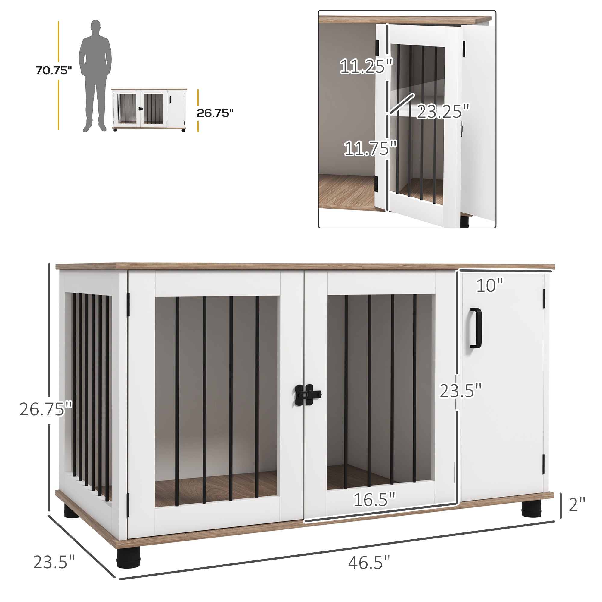 PawHut Dog Crate Furniture Side End Table with Storage, Dog Kennel Furniture Indoor with Double Doors for Medium and Large Dogs, Walnut