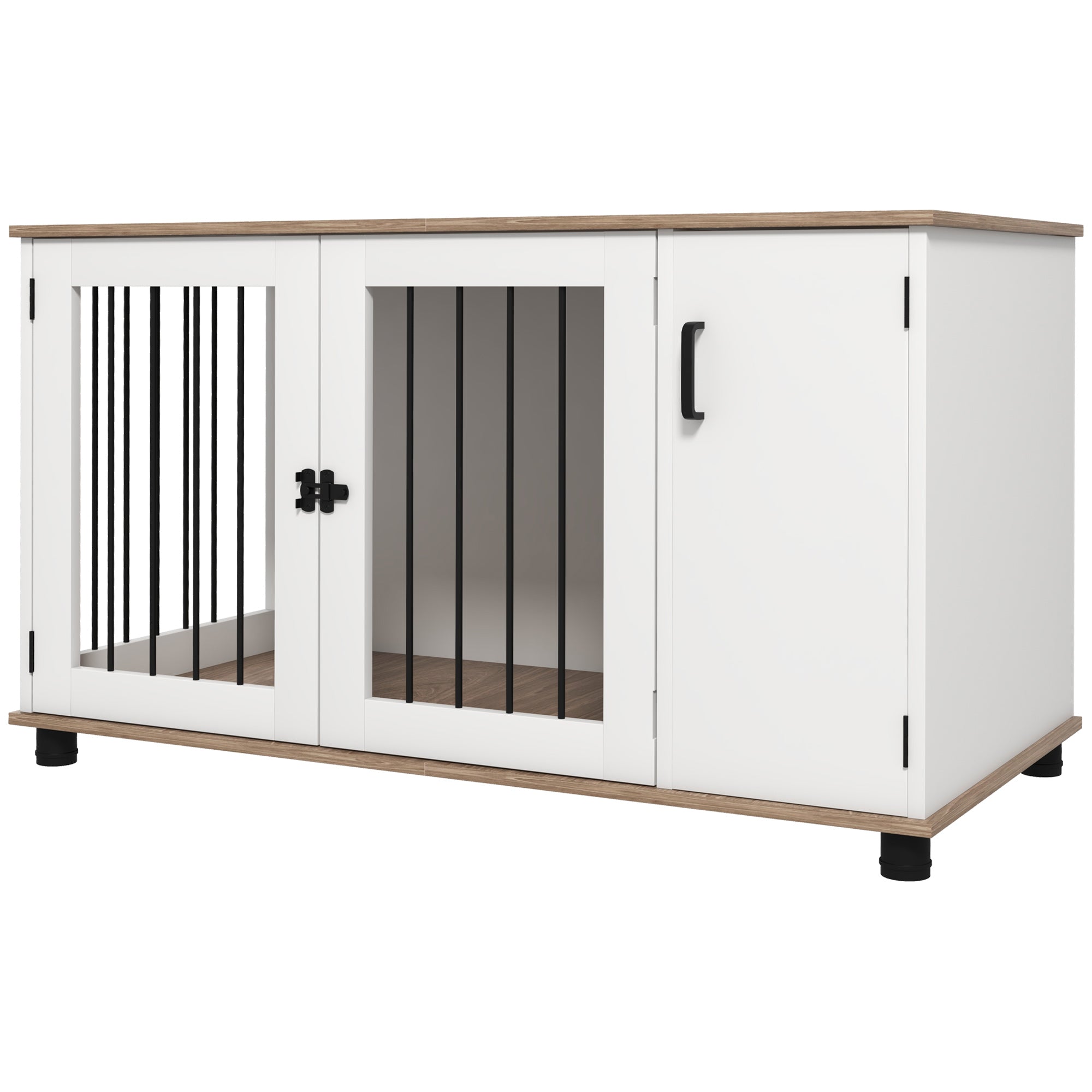 PawHut Dog Crate Furniture Side End Table with Storage, Dog Kennel Furniture Indoor with Double Doors for Medium and Large Dogs, Walnut