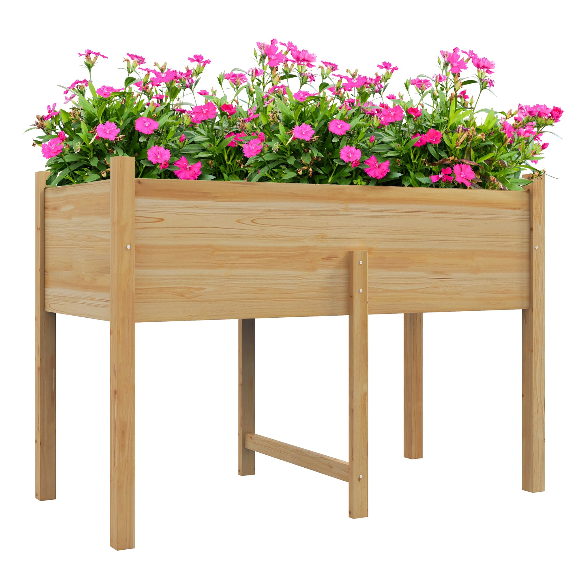 Outsunny Wooden Raised Garden Bed with Drain Holes, Bed Liner for Vegetables, Flowers, Herbs, Outdoor Elevated Planter Box with Legs for Backyard Patio, 45.3"x21.7"x31.5", Natural
