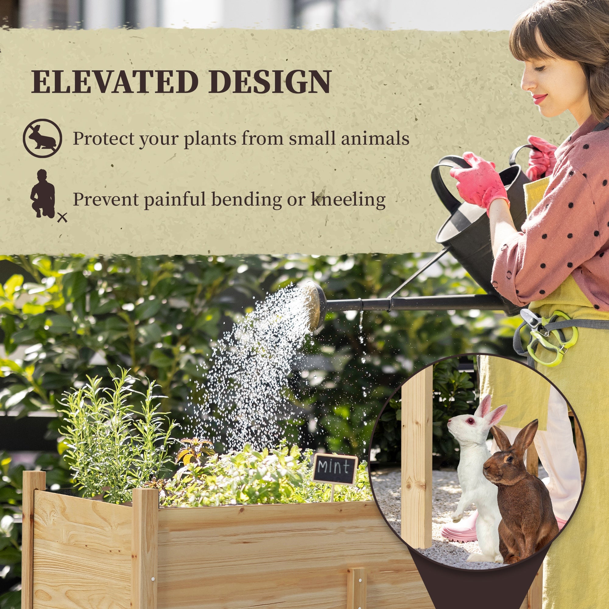 Outsunny Wooden Raised Garden Bed with Drain Holes, Bed Liner for Vegetables, Flowers, Herbs, Outdoor Elevated Planter Box with Legs for Backyard Patio, 45.3"x21.7"x31.5", Natural