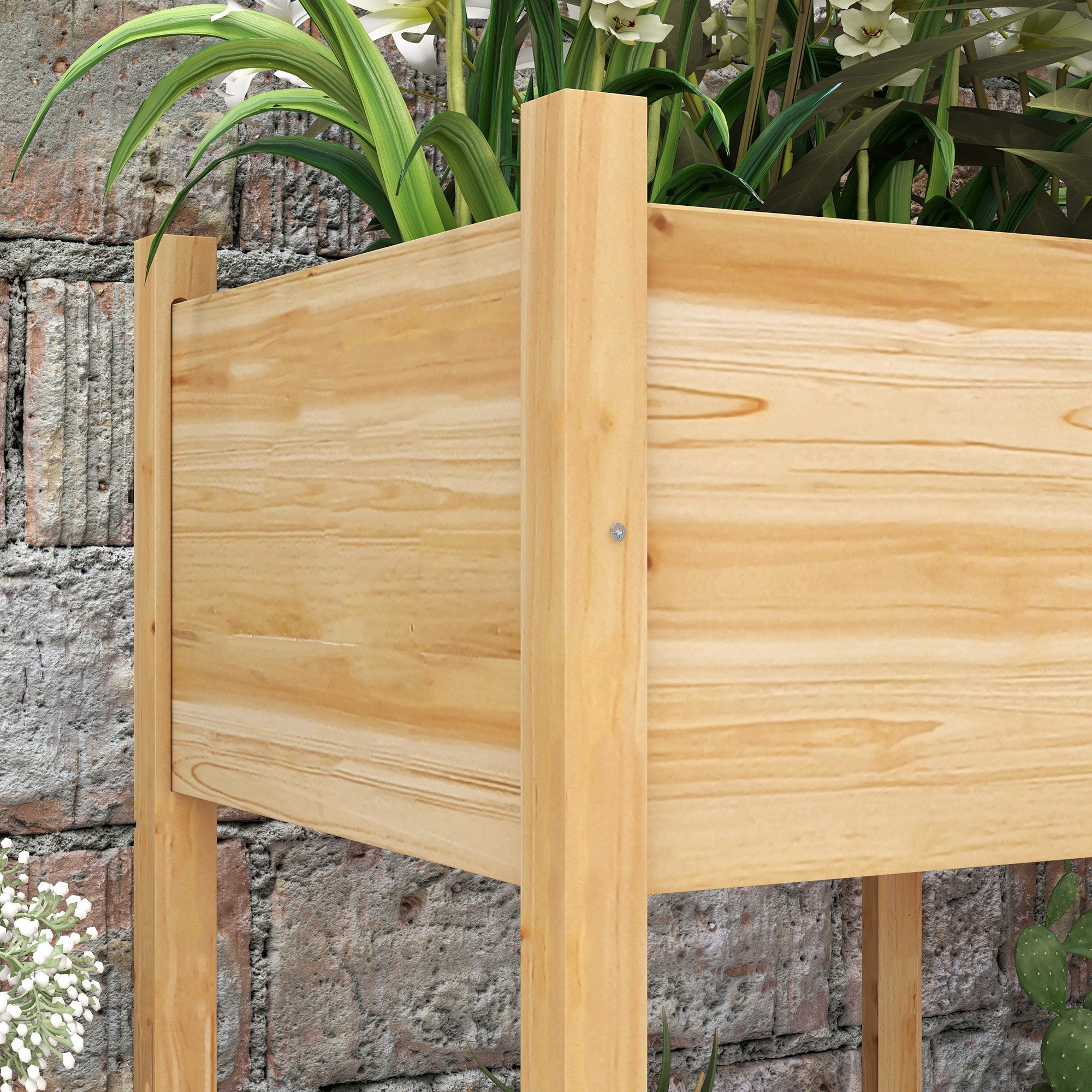 Outsunny Wooden Raised Garden Bed with Drain Holes, Bed Liner for Vegetables, Flowers, Herbs, Outdoor Elevated Planter Box with Legs for Backyard Patio, 45.3"x21.7"x31.5", Natural