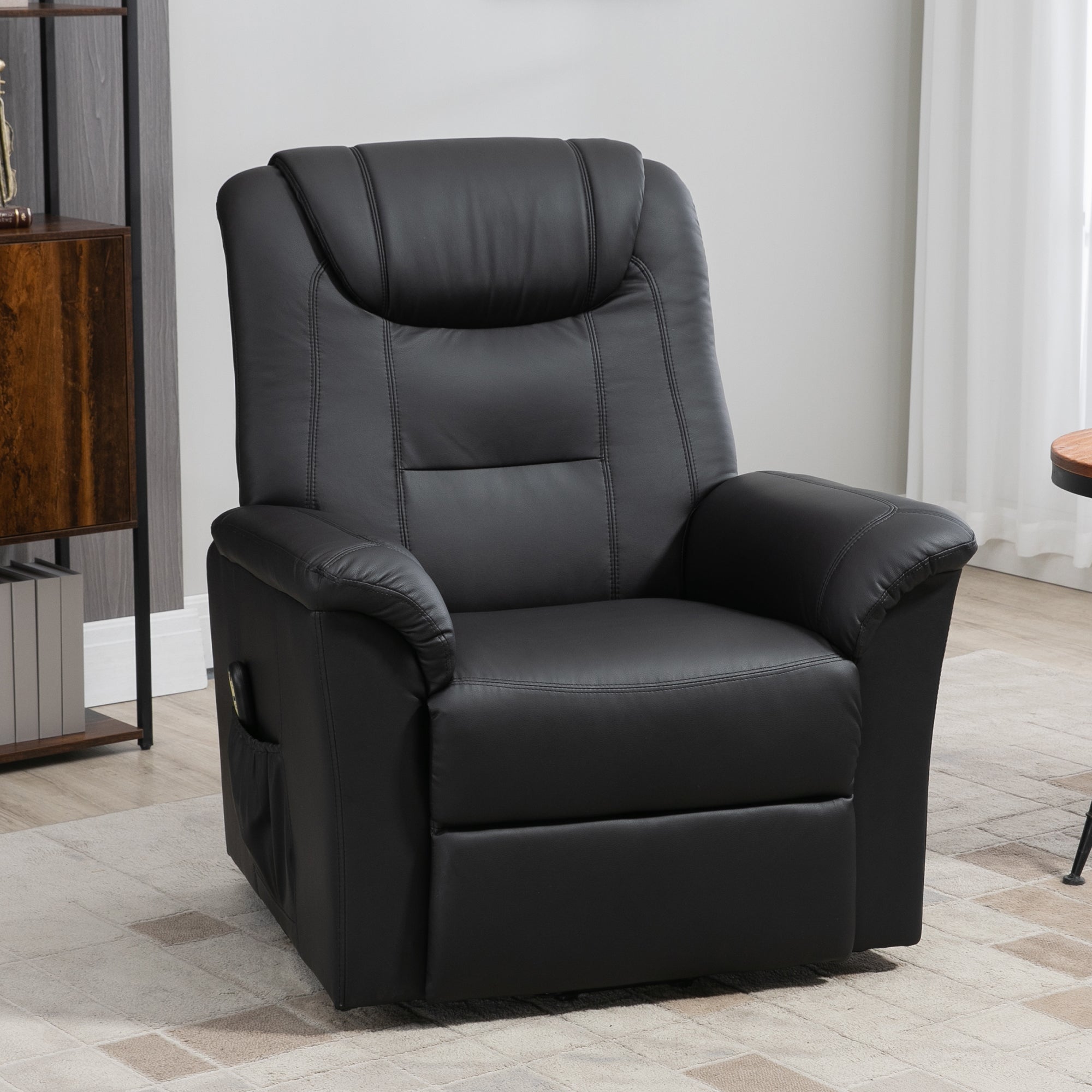 HOMCOM Electric Power Lift Chair for Elderly, PU Leather Recliner Sofa with Footrest and Remote Control for Living Room, Black