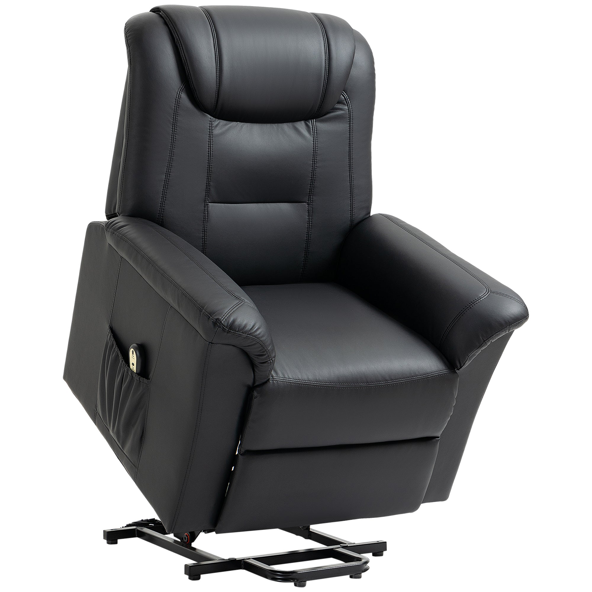 HOMCOM Electric Power Lift Chair for Elderly, PU Leather Recliner Sofa with Footrest and Remote Control for Living Room, Black