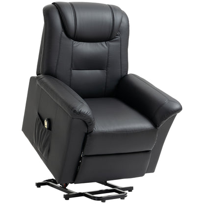 HOMCOM Electric Power Lift Chair for Elderly, PU Leather Recliner Sofa with Footrest and Remote Control for Living Room, Black