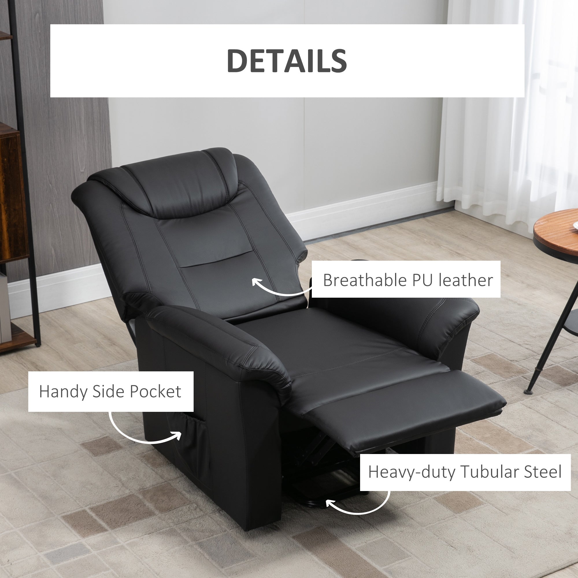 HOMCOM Electric Power Lift Chair for Elderly, PU Leather Recliner Sofa with Footrest and Remote Control for Living Room, Black