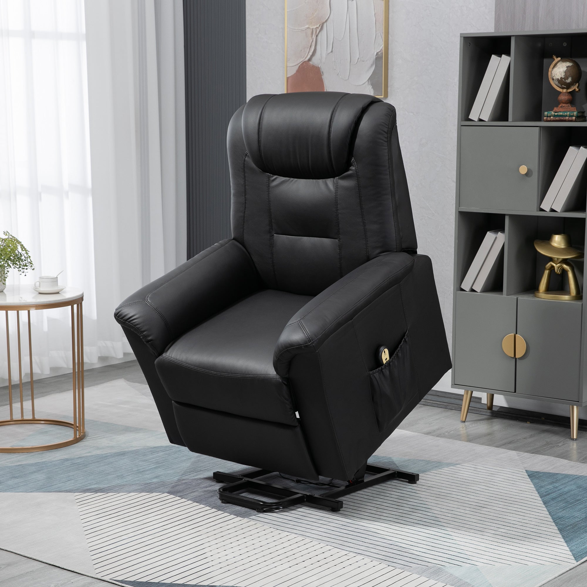 HOMCOM Electric Power Lift Chair for Elderly, PU Leather Recliner Sofa with Footrest and Remote Control for Living Room, Black