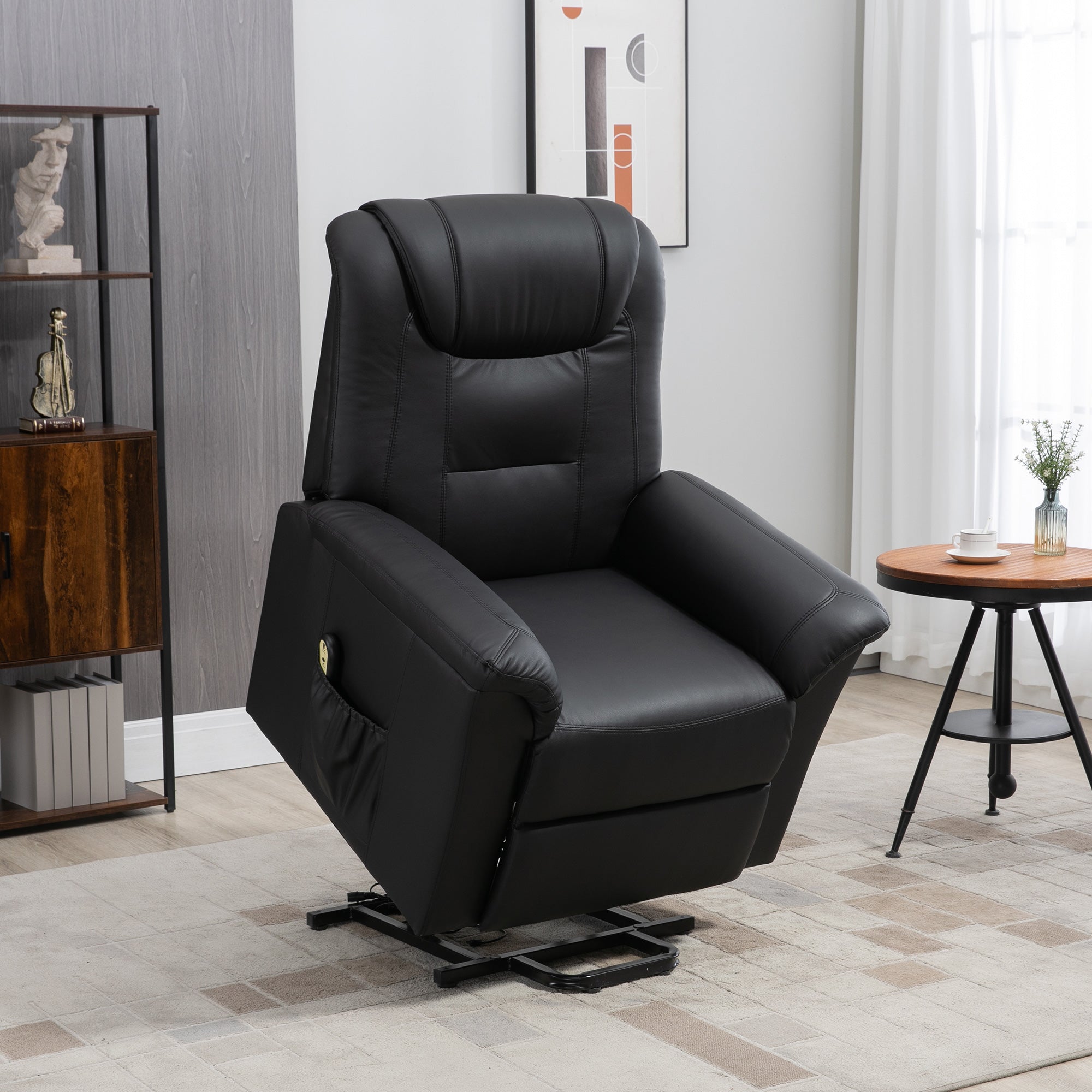 HOMCOM Electric Power Lift Chair for Elderly, PU Leather Recliner Sofa with Footrest and Remote Control for Living Room, Black