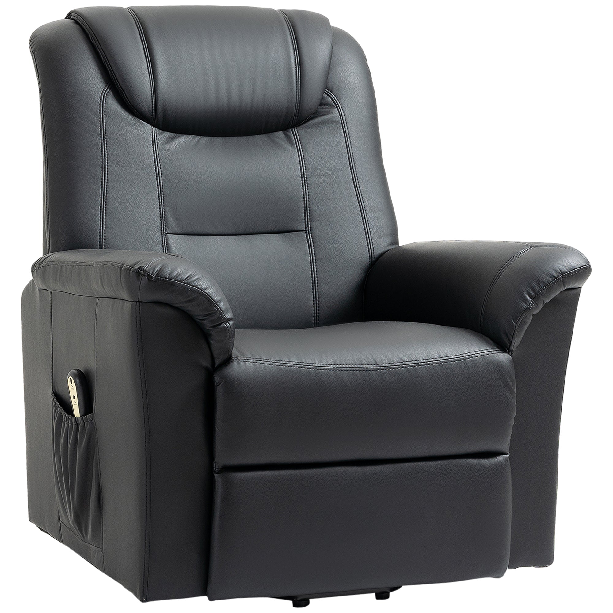 HOMCOM Electric Power Lift Chair for Elderly, PU Leather Recliner Sofa with Footrest and Remote Control for Living Room, Black