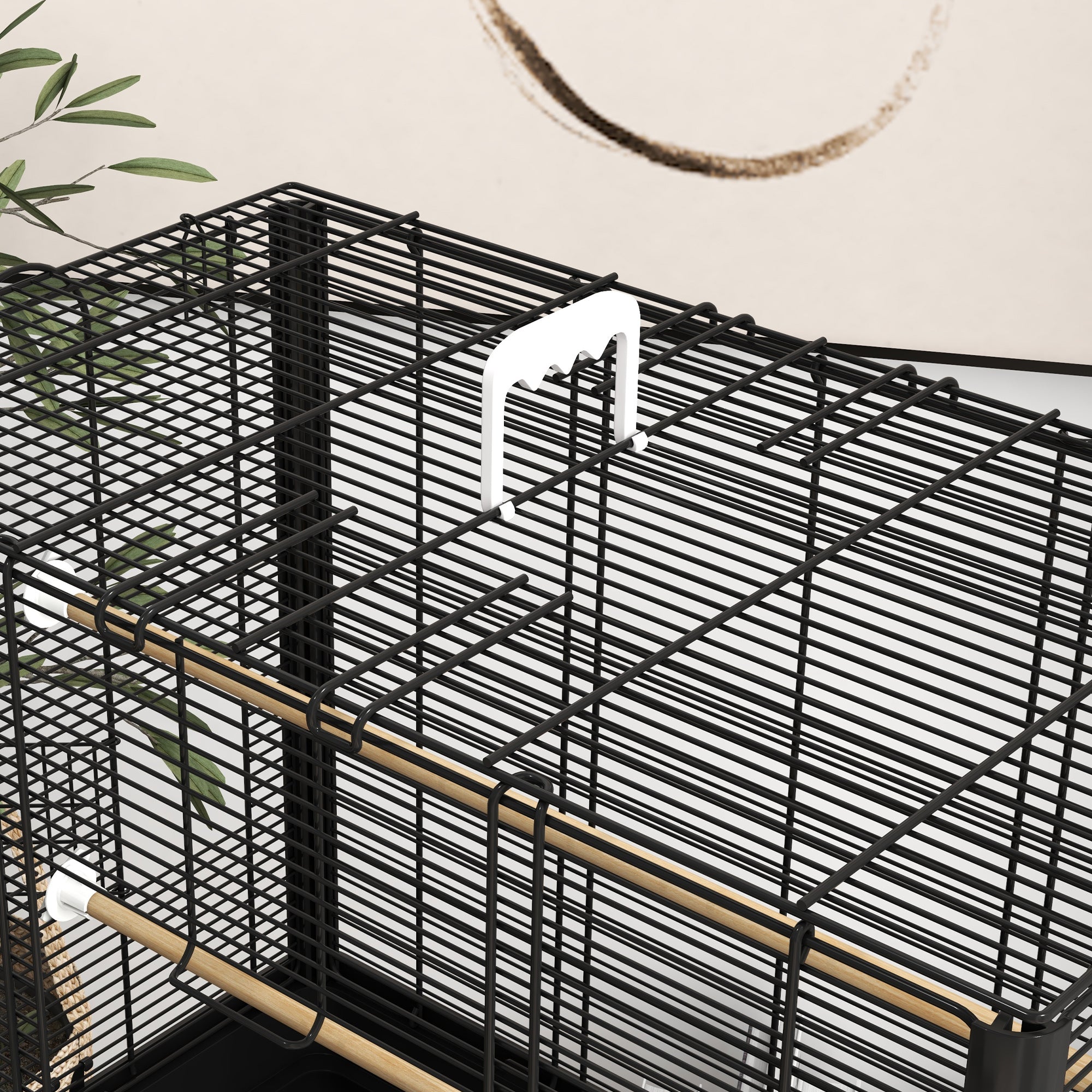 PawHut 22" Bird Cage for Budgie, Finches, Canaries, Love Birds, Large Parrot Cage with Wooden Stands, Slide-Out Tray, Handle, Food Containers, Black