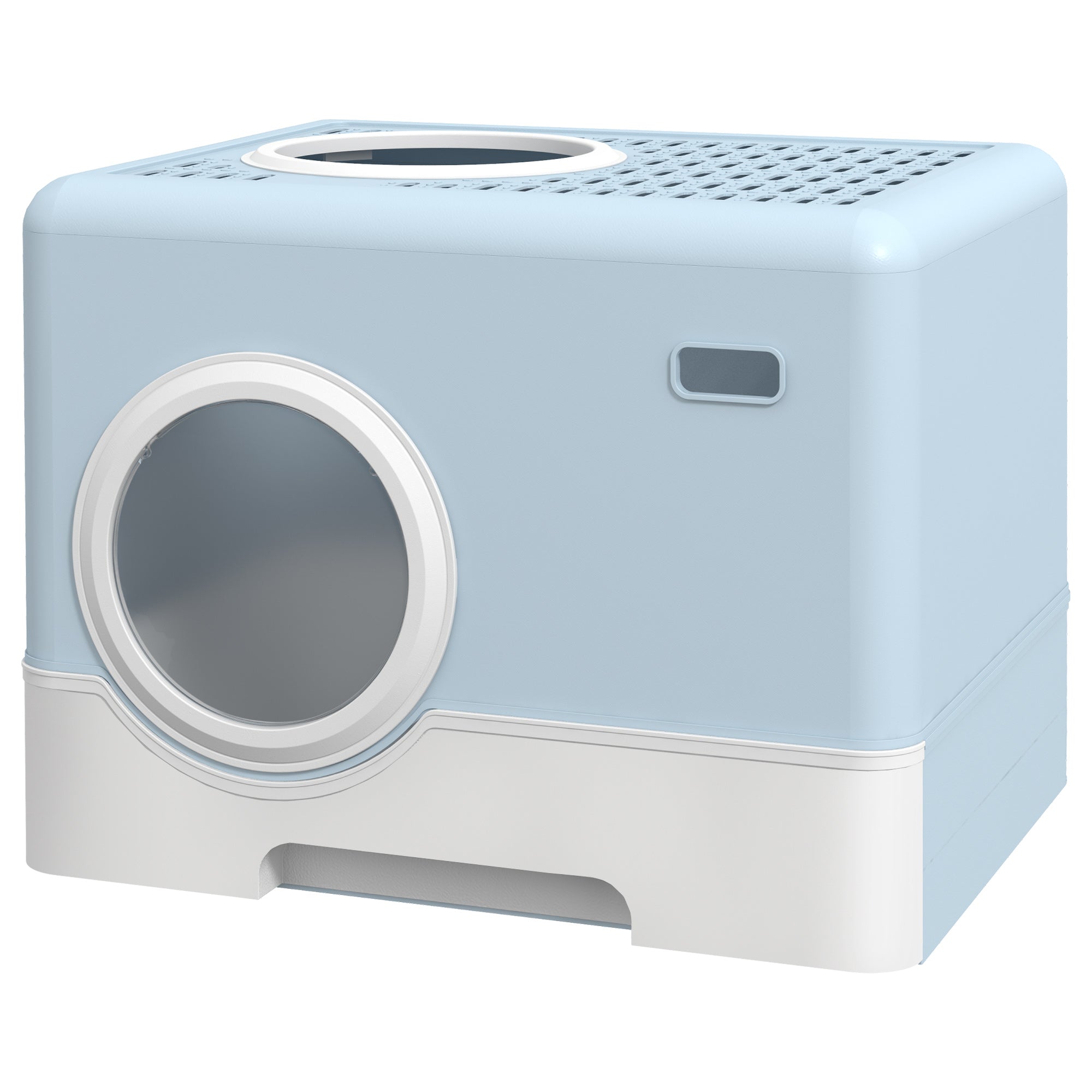 PawHut Cat Litter Tray with Hood Cat Litter Box with Front Entry, Top Exit, Drawer, Tray, Scoop, 38.5H x 52L x 41Wcm - Blue