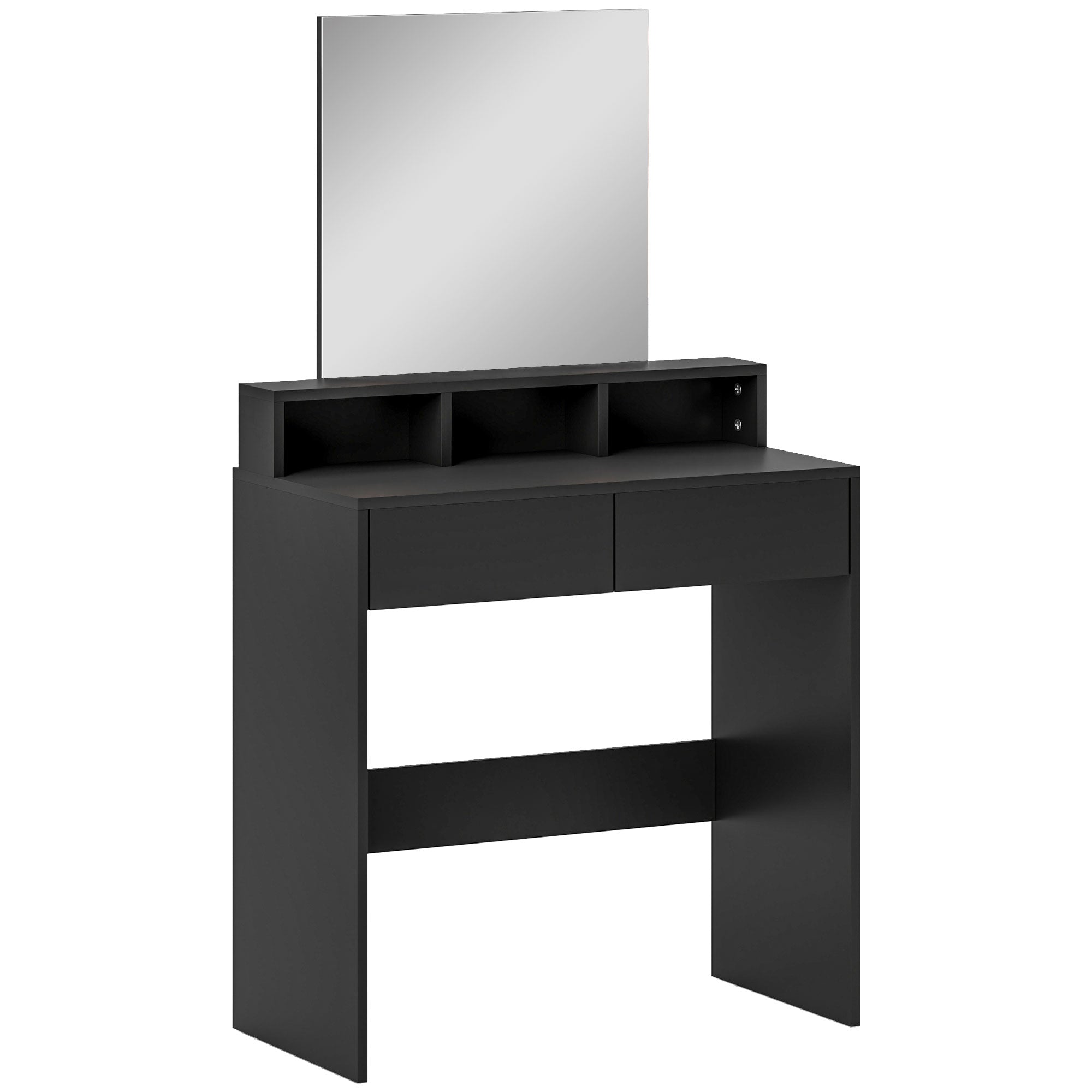 HOMCOM Makeup Vanity Desk with Mirror, for Bedroom, Modern Dressing Table with 2 Storage Drawers, 3 Compartments, for Women Girls, Black