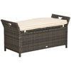 Outsunny 2-In-1 Patio Wicker Storage Bench, 27 Gallon Outdoor PE Rattan Patio Furniture, Large Capacity Rectangle Basket Box with Handles and Cushion, Cream White