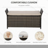 Outsunny 2-In-1 Patio Wicker Storage Bench, 27 Gallon Outdoor PE Rattan Patio Furniture, Large Capacity Rectangle Basket Box with Handles and Cushion, Cream White