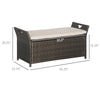 Outsunny 2-In-1 Patio Wicker Storage Bench, 27 Gallon Outdoor PE Rattan Patio Furniture, Large Capacity Rectangle Basket Box with Handles and Cushion, Cream White