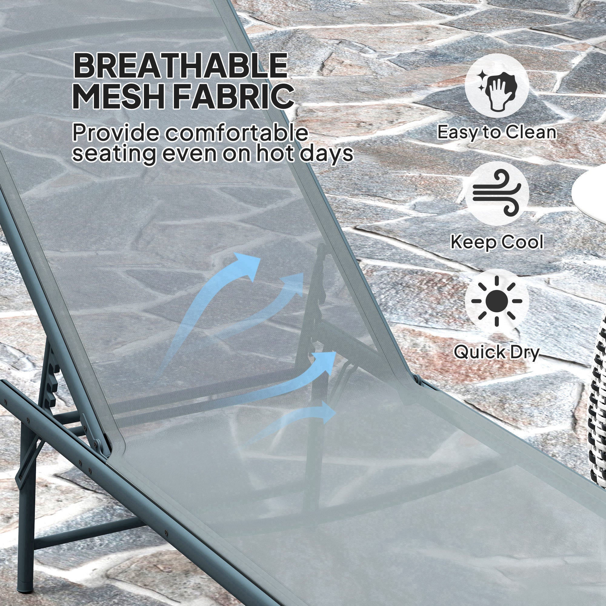 Outsunny Folding Outdoor Lounge Chair, 5-Level Adjustable Outdoor Chaise Lounge Chair, Patio Sun Tanning Chair with Mesh Seat for Backyard, Beach, Poolside, Light Grey