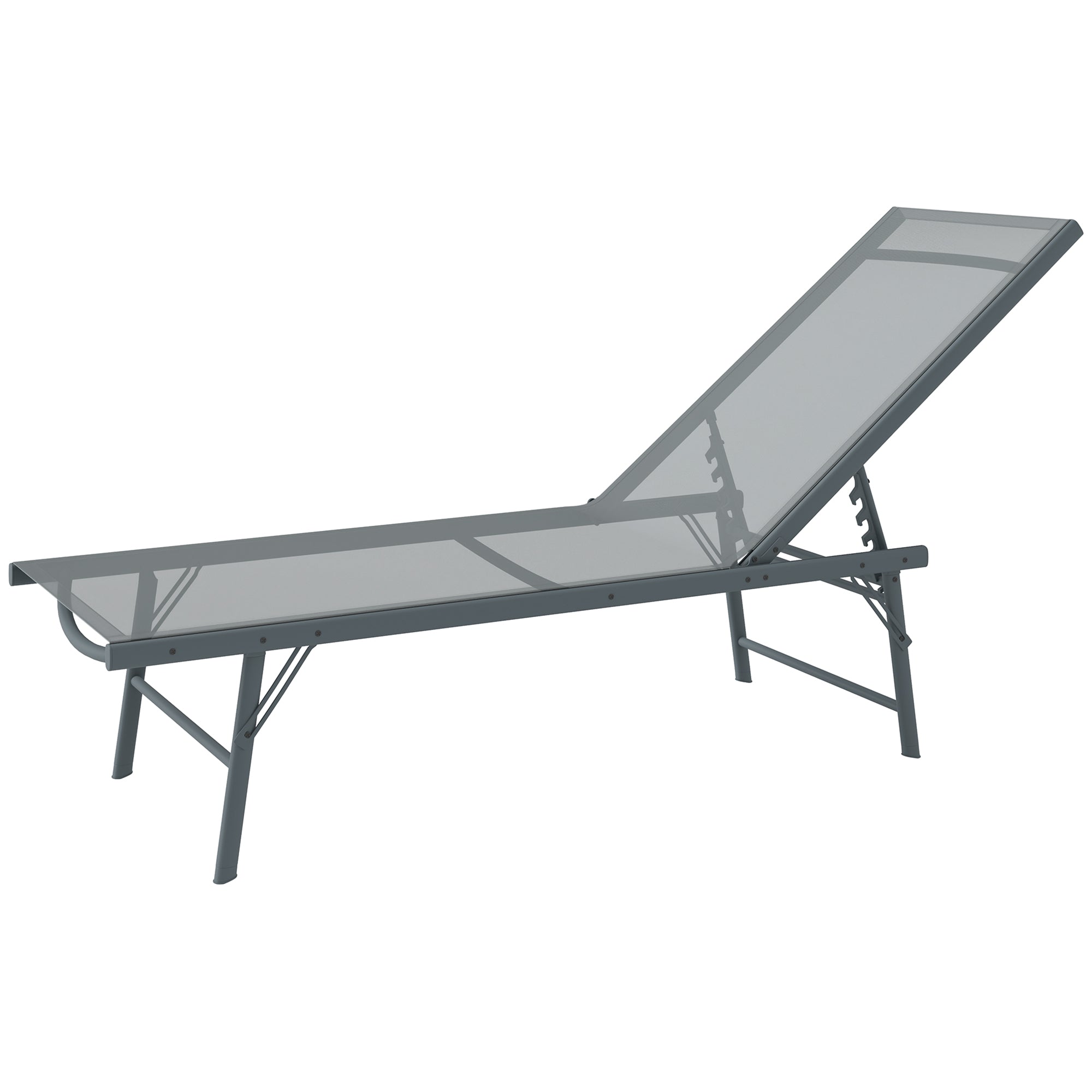 Outsunny Folding Outdoor Lounge Chair, 5-Level Adjustable Outdoor Chaise Lounge Chair, Patio Sun Tanning Chair with Mesh Seat for Backyard, Beach, Poolside, Light Grey