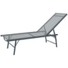 Outsunny Folding Outdoor Lounge Chair, 5-Level Adjustable Outdoor Chaise Lounge Chair, Patio Sun Tanning Chair with Mesh Seat for Backyard, Beach, Poolside, Light Grey
